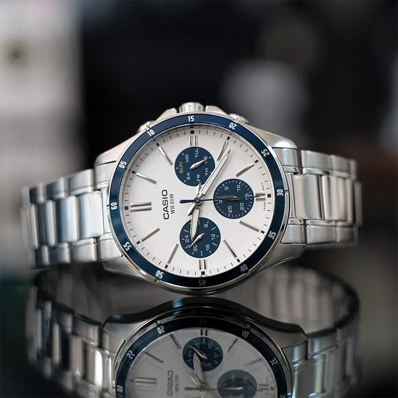 Casio Japan Quartz Enticer White Dial Men's Watch- MTP-1374D-7A2